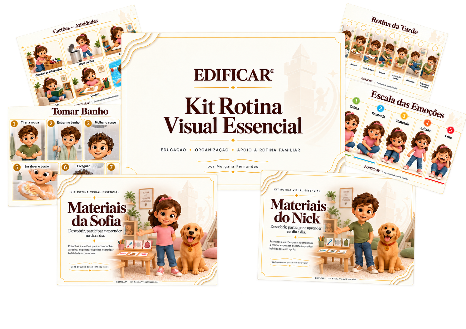 Kit Rotina Visual Essencial, com Materiais da Sofia e Materiais do Nick.
